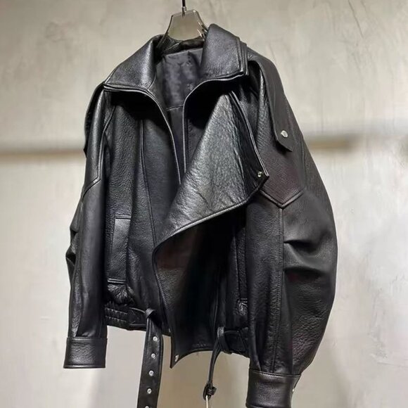 RETRO BIKER! Black PU Leather Moto Jacket - Picture 1 of 2
